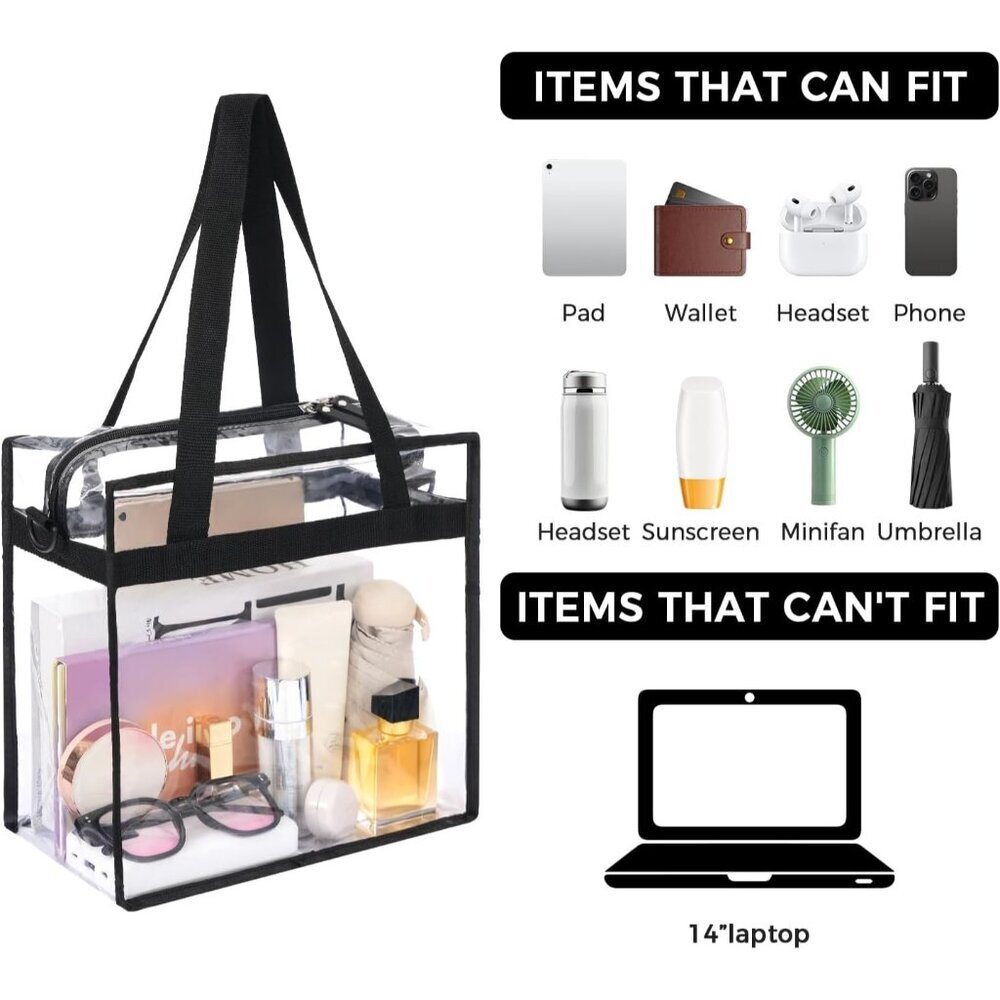 Durable Clear Tote Bag 12x6x12 - Ideal for Events with Adjustable Shoulder Strap - Picture 3 of 7